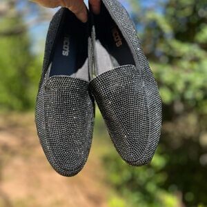 Chico’s Women’s Black sparkle slip on loafers 
Like new